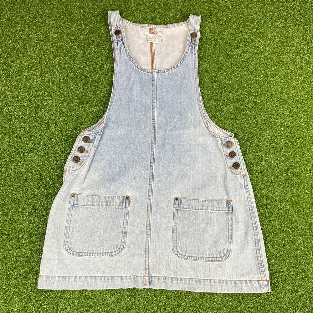 Vintage Y2K At Last & Co. Light Wash Denim Pocketed Over All Dress Sz XL